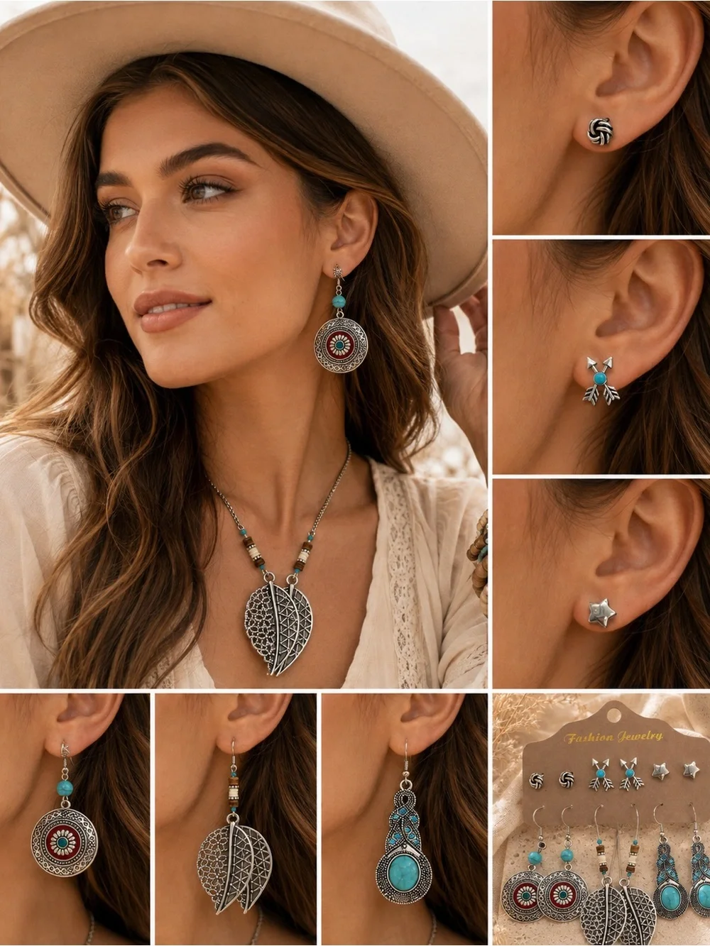 Fashion Jewelry Turquoise & Silver Mixed Earring Set